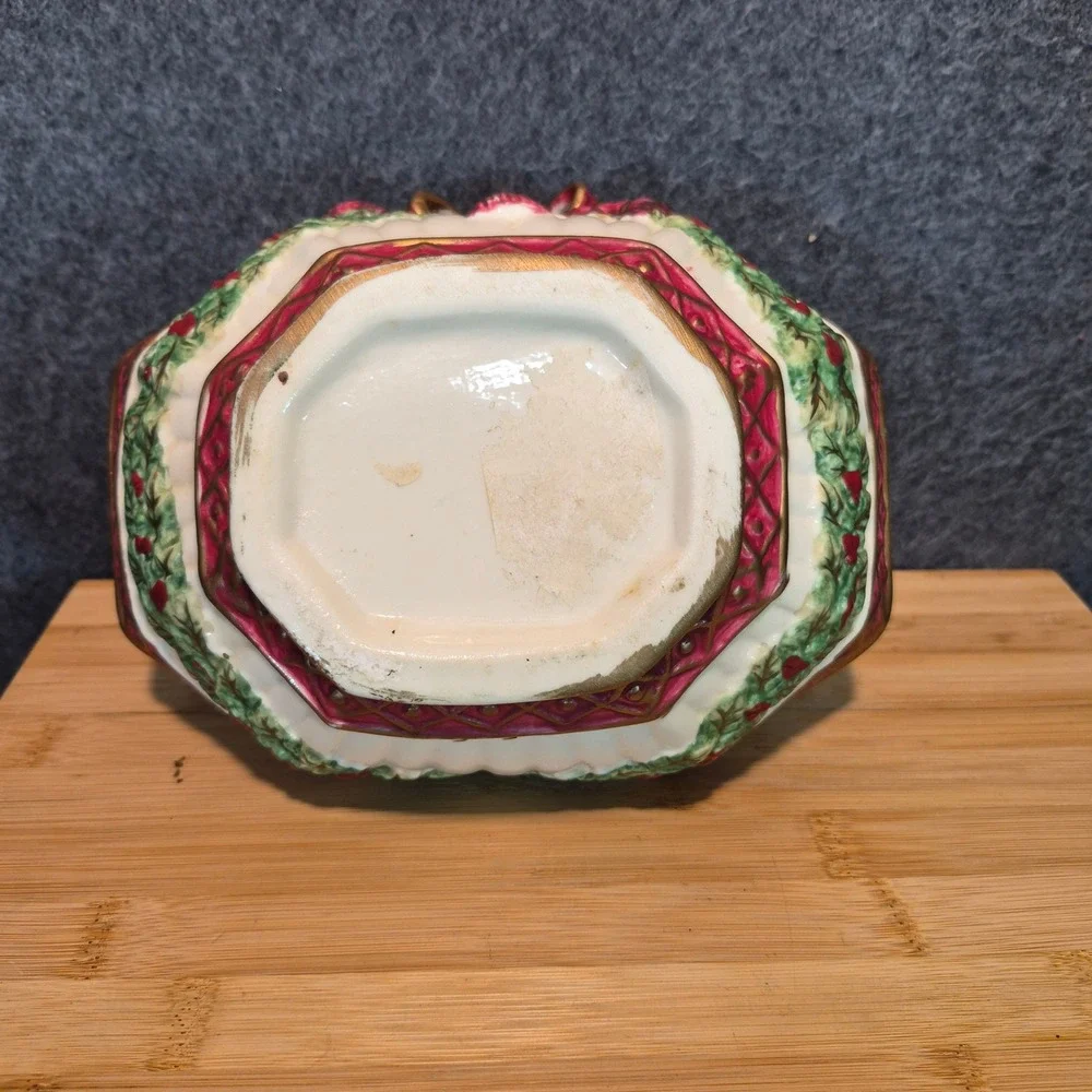 VTG Ceramic Holiday Basket Fitz & Floyd Style 90s kitsch cottage 80s nostalgia